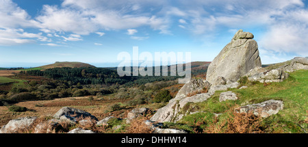 Guardando verso Burrator dalle piste di discesa su Tor Dartmoor Foto Stock