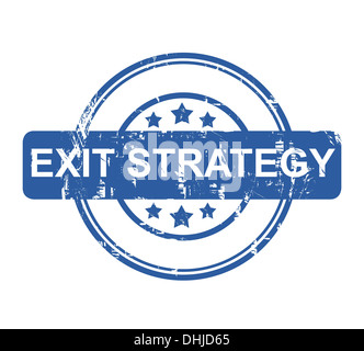 Blue business exit strategy timbro con stelle isolate su uno sfondo bianco. Foto Stock