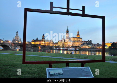 Il canaletto vista sulla città vecchia al crepuscolo, Dresda, Sassonia, Germania, Europa Foto Stock