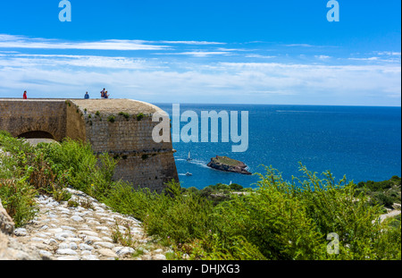 Europa, isole Baleari Spagna Ibiza, Ibiza, old town Dalt Vila vista panoramica dai bastioni della zona dietro la cattedrale Foto Stock