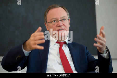 Hannover, Germania. Xii Nov, 2013. Premier della Bassa Sassonia Stephan Weil (SPD) fa un gesto durante un colloquio nella casa di ospiti del governo del Land di Hannover, Germania, 12 novembre 2013. Weil il sunto delle trattative di coalizione è scettico. Foto: JOCHEN LÜBKE/dpa/Alamy Live News Foto Stock