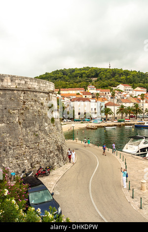 Torre in pietra in korcula croazia Foto Stock