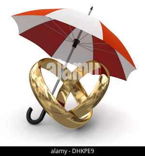 Anelli d'oro sotto ombrellone (percorso di clipping incluso) Foto Stock