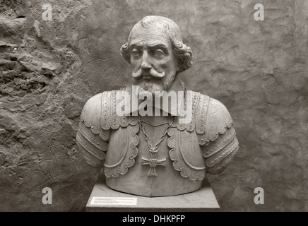 Busto di ordine Livonian Master Wilhelm von Furstenberg, anno 1685, in Bauske, Lettonia Foto Stock