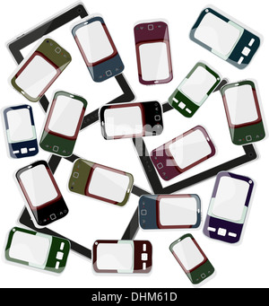 Telefoni intelligenti impostato su sfondo bianco Foto Stock