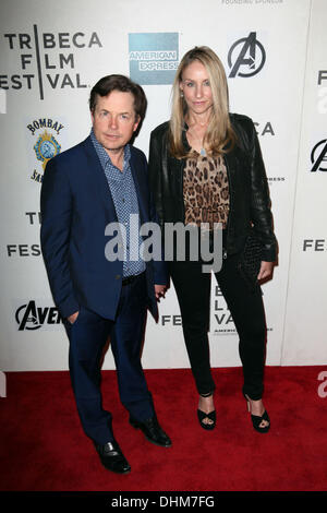 Michael J. Fox, Tracy Pollan 'Meraviglia's I VENDICATORI" premiere durante la chiusura notturna del 2012 Tribeca Film Festival a BMCC Tribeca PAC - Gli arrivi di New York City, Stati Uniti d'America - 28.04.12 Foto Stock