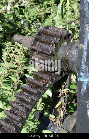 Saracinesca dentata fiume Stour cremagliera e pignone alluvione di controllo di prevenzione Foto Stock