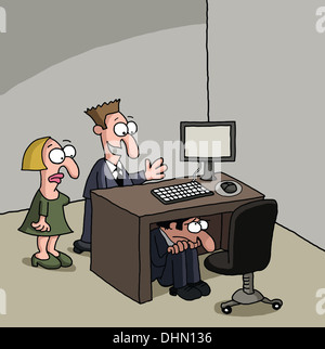 Timido nuovo ufficio maschio lavoratore cartoon Foto Stock