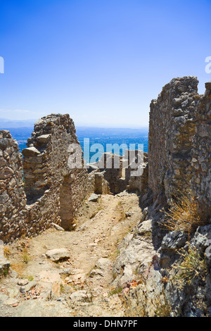 Rovine della vecchia fortezza di Mistra, Grecia Foto Stock