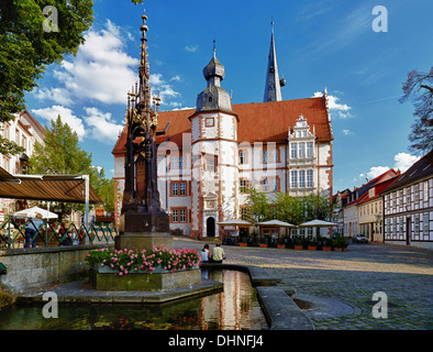 Il municipio sulla piazza del mercato, Alfeld / Leine, Bassa Sassonia, Germania Foto Stock