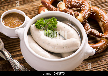 Bavarese di salsiccia bianca prima colazione Foto Stock