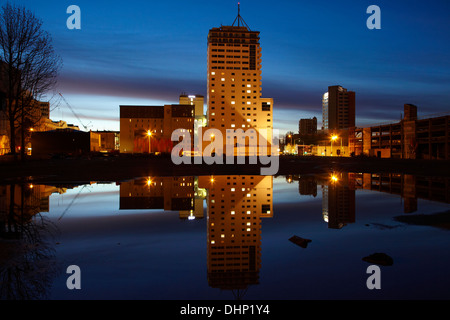 CBD al crepuscolo, Christchurch, Canterbury, Isola del Sud, Nuova Zelanda Foto Stock
