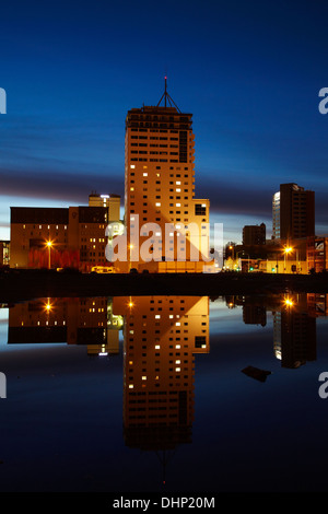 CBD al crepuscolo, Christchurch, Canterbury, Isola del Sud, Nuova Zelanda Foto Stock