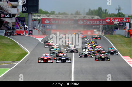 Atmosfera di Formula Uno Stagione 2012 - F1 Spanish Grand Prix - svoltasi sul Circuito de Catalunya Pastor Maldonado della Williams Renault vince il suo primo gran premio e le squadre prima dal 2004 Fernando Alonso della Ferrari è finito in seconda, con Kimi Rikkonen del Team Lotus in terza Barcellona, Spagna - 13.05.12 ***non disponibili per la pubblicazione in Germania. Disponibile per la pubblicazione nel resto o Foto Stock