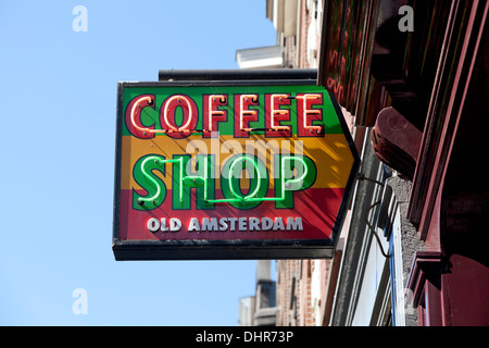 Segno di un coffee shop in Amsterdam, Paesi Bassi Foto Stock