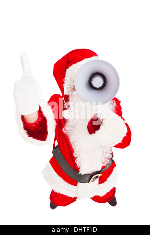 Santa Claus holding megafono con il pollice in alto Foto Stock