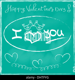Cuore d'amore il giorno di San Valentino biglietto di auguri disegnati a mano sulla lavagna verde stile alla moda rapporto romantico concetto Foto Stock