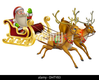 Un Babbo Natale Natale Sleigh illustrazione con Babbo Natale in sella al suo Natale sleigh Foto Stock