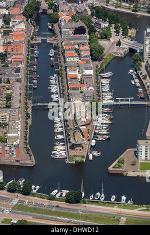 Paesi Bassi, Rotterdam, porto storico Delfshaven chiamato. Antenna Foto Stock