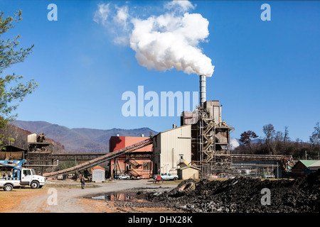 Jackson impianto cartario con stack di fumo nelle Smoky Mountains in Sylva, North Carolina ricicla i prodotti di carta. Foto Stock