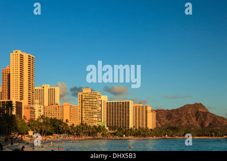 Stati Uniti d'America, Hawaii, Oahu, Honolulu e Waikiki Beach Foto Stock