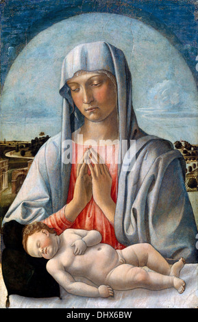 Madonna adorare il Bambino addormentato - da Giovanni Bellini, 1460's Foto Stock