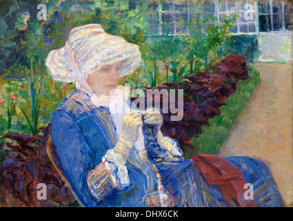 Lydia a crochet in giardino di Marly - da Mary Cassatt, 1880 Foto Stock