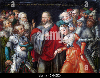 Cristo e la donna adultera - da Lucas Cranach il giovane, 1550 Foto Stock