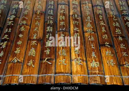 Scrittura cinese su pannelli di legno Foto Stock