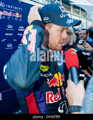 Austin, Texas, Stati Uniti d'America. Xv Nov, 2013. Novembre 15, 2013: Sebastian Vettel con la Red Bull Racing in conferenza stampa, Formula 1 U.S. Il Grand Prix al circuito delle Americhe di Austin, TX. Credito: csm/Alamy Live News Foto Stock