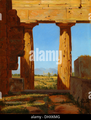 Le colonne del tempio di Nettuno a Paestum - da Constantin Hansen, 1838 Foto Stock