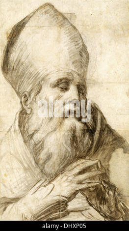 Santo vescovo in preghiera - da Parmigianino, 1528-30 Foto Stock