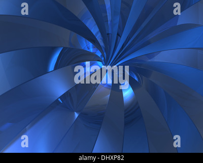 3D riflesso azzurro swirl nel tunnel di cromo Foto Stock