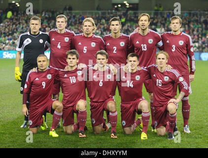 Dublino, Irlanda. Xv Nov, 2013. La Lettonia team durante l'amichevole internazionale fixture tra Repubblica di Irlanda e la Lettonia dall'Aviva Stadium. Credito: Azione Sport Plus/Alamy Live News Foto Stock