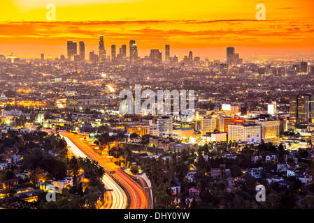 Il centro cittadino di Los Angeles, California, Stati Uniti d'America skyline all'alba. Foto Stock