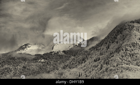 Foto in bianco e nero di inverno nelle Alpi francesi Foto Stock