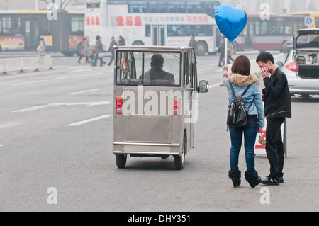 Tre wheeler motociclo rickshaw a Pechino in Cina Foto Stock