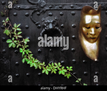 Arte della foto: porta medioevale con maschera Veneziana Foto Stock