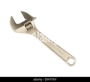 In acciaio forgiato Monkey Wrench (chiave) intaglio isolato su sfondo bianco Foto Stock