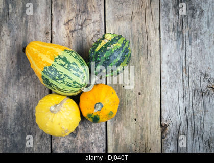 Le zucche su una tavola di legno , backrounds Foto Stock