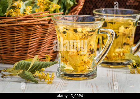 Il tè fatto di calce e miele servite in giardino Foto Stock