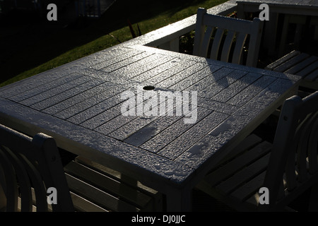 La mattina presto sole che splende su wet table Norton Grange Isle of Wight Hampshire Inghilterra Foto Stock