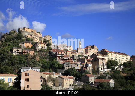 Corte città nel Parco Naturale Regionale della Corsica, Francia Foto Stock