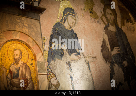 Murale / mosaico all'interno Chiesa del Santissimo Salvatore a Chora - Istanbul, Turchia. Foto Stock