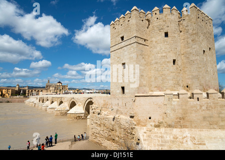 La torre di Calahorra al lato del ponte romano, Cordoba, Andalusia, Spagna Foto Stock