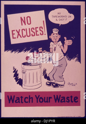 Questo poster propagandistico della seconda guerra mondiale esorta gli americani a conservare le risorse, promuovendo la riduzione dei rifiuti per sostenere lo sforzo bellico e garantire l'uso efficiente dei materiali durante la guerra. Foto Stock