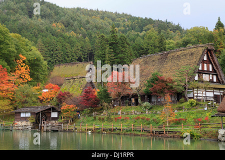 Giappone, Hida Takayama, Hida non Sato, antiche cascine, Foto Stock