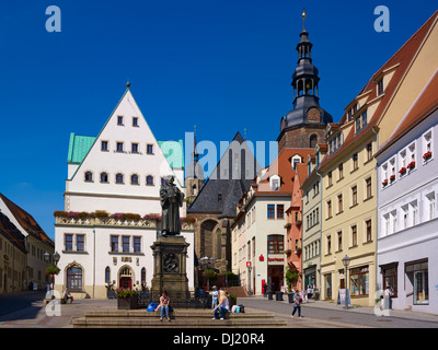 Monumento di Lutero, il Municipio e la chiesa di Sant'Andrea Eisleben, Sassonia-Anhalt Germania Foto Stock