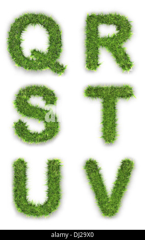 Le lettere Q,R,S,T,U,V, fatti di erba verde isolato su bianco Foto Stock