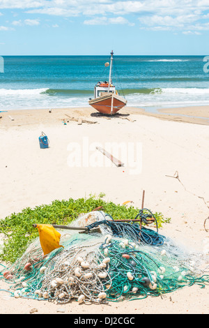 Punta del Diablo Beach, popolare località turistica e Fisherman's place in Uruguay Coast Foto Stock